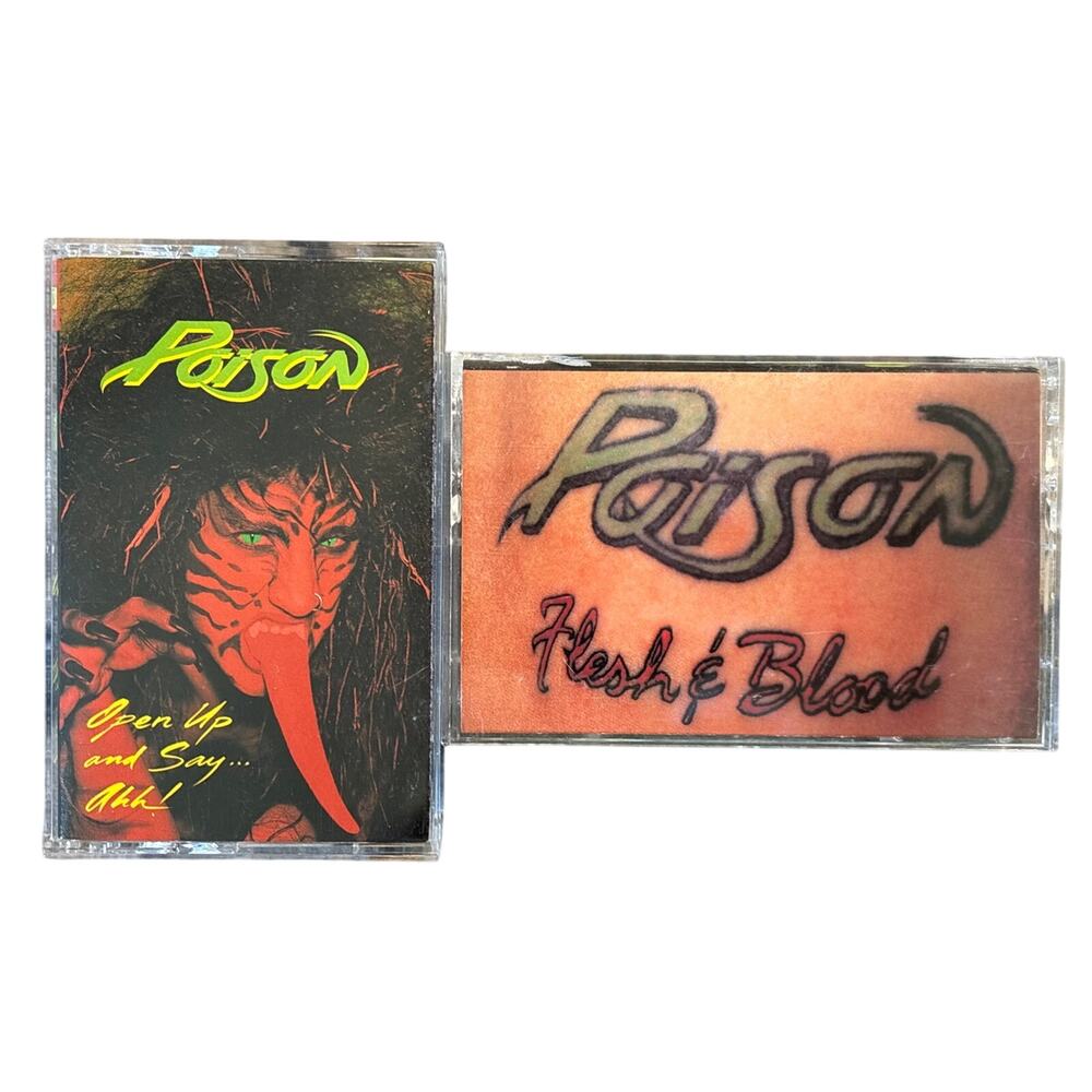 Poison Cassette tape 2 album bundle flesh & Blood / Open Up and say… ahh! Rock
